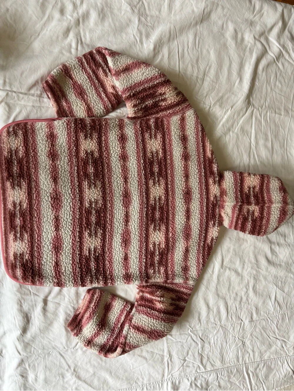 Old Navy Hooded Sherpa Pullover in Rose and Cream Stripes